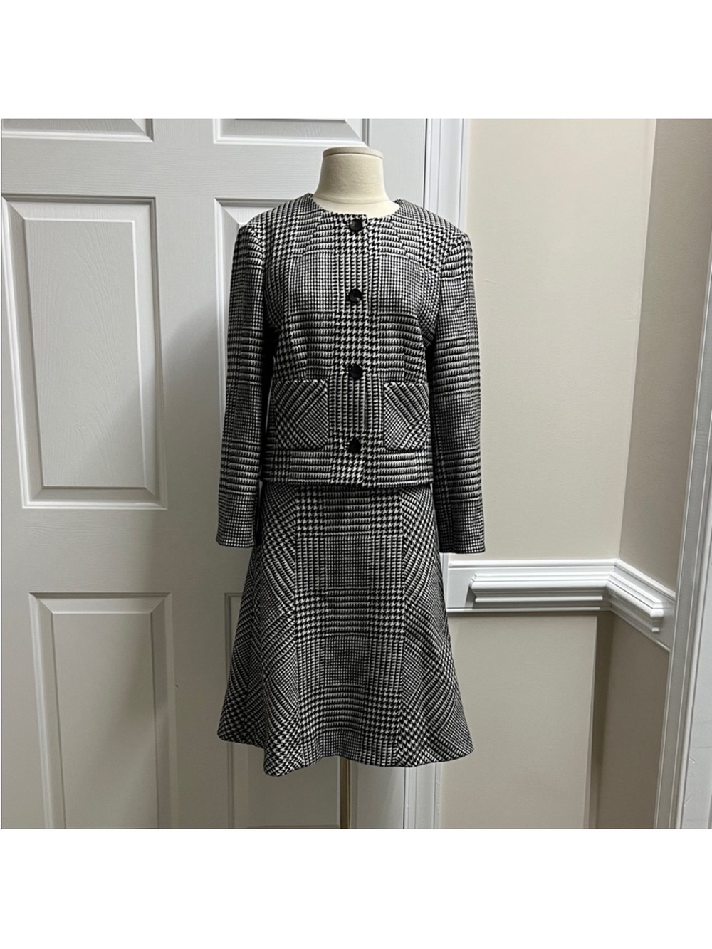 Brooks Brothers Black and White Glen Plaid Skirt Suit